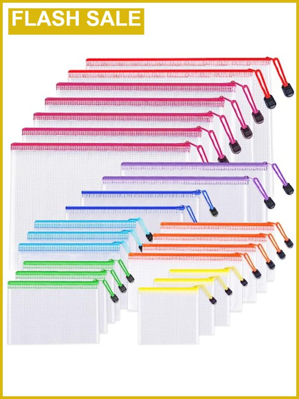 24pcs Mesh Zipper Pouch Bags Clear Plastic Storage Organizer 8 Sizes